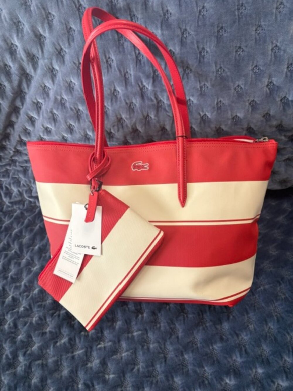 Lacoste Aurora red & white stripe shoulder bag with matching clutch